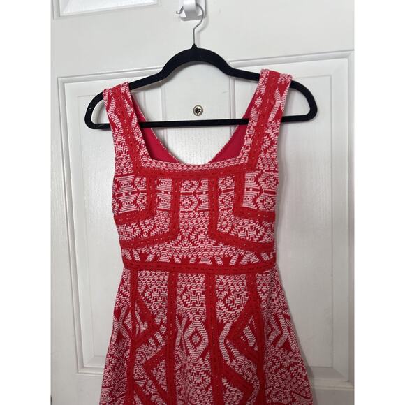 Maeve Dress Womens 0 Red White Geometric Fit & Flare Knit Boho Sleeveless - Picture 4 of 6